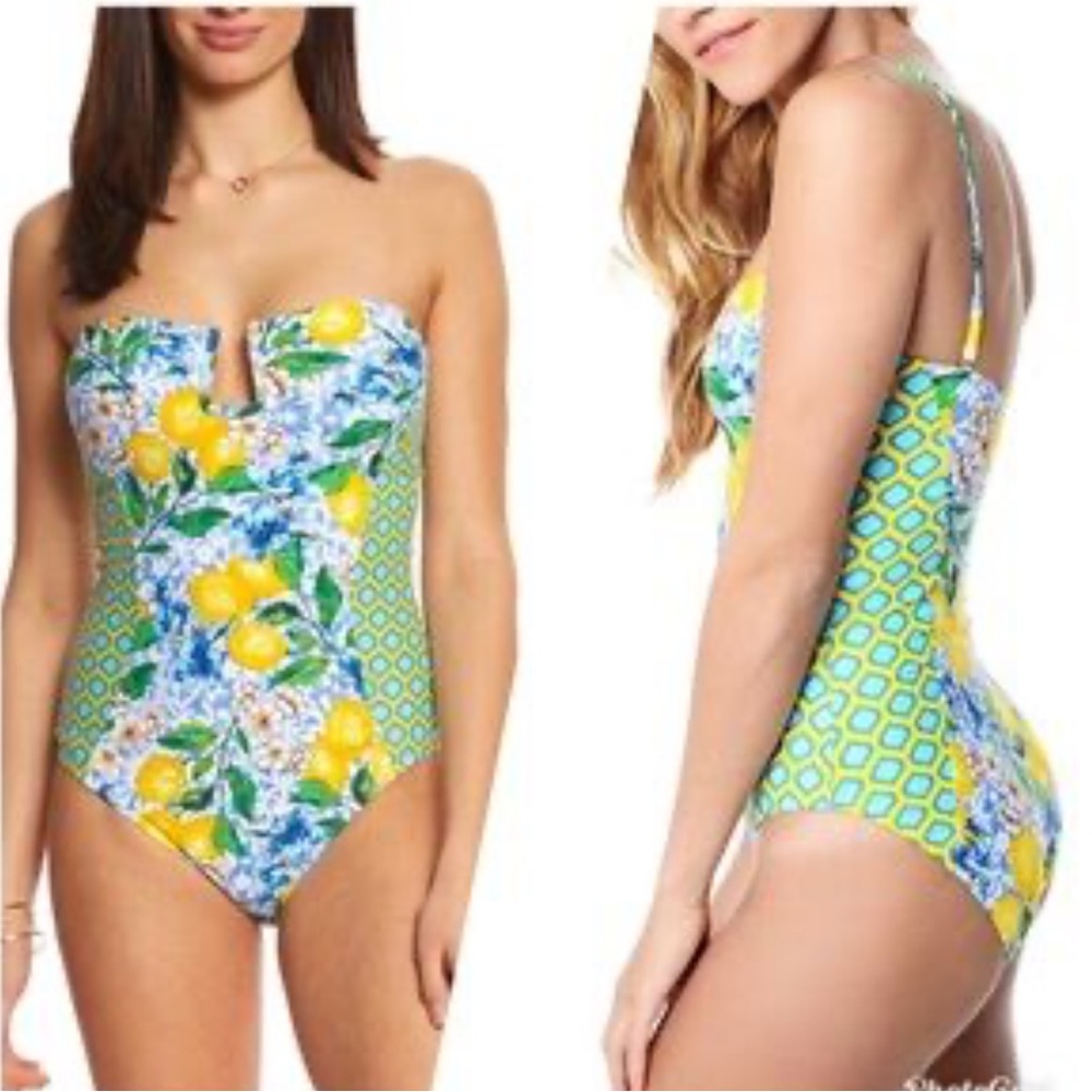 La Blanca Yellow and Blue Floral One Piece Swimsuit